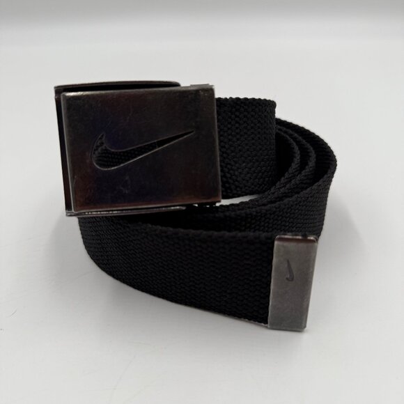 Nike Black Web Adjustable Belt Canvas Strap with Metal Buckle Fits Up To 47" - Picture 1 of 6